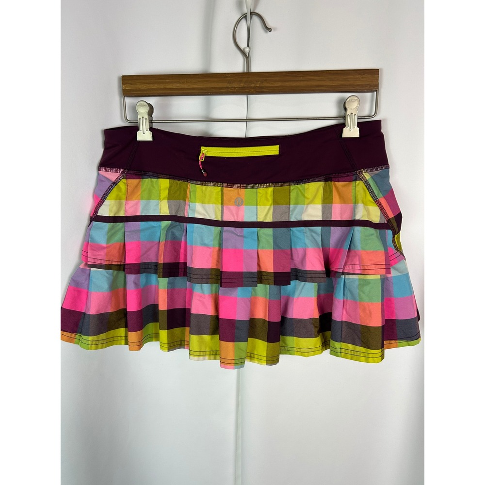 Lululemon Pace Setter Skirt Multi-Color Plaid Ruffle Athletic Running Skort 10